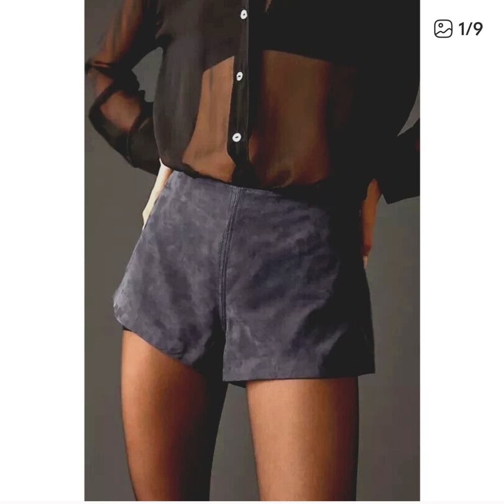 NWT Anthropologie Womens Navy Marin Goat Leather Suede Hot Pants Shorts Size 12
